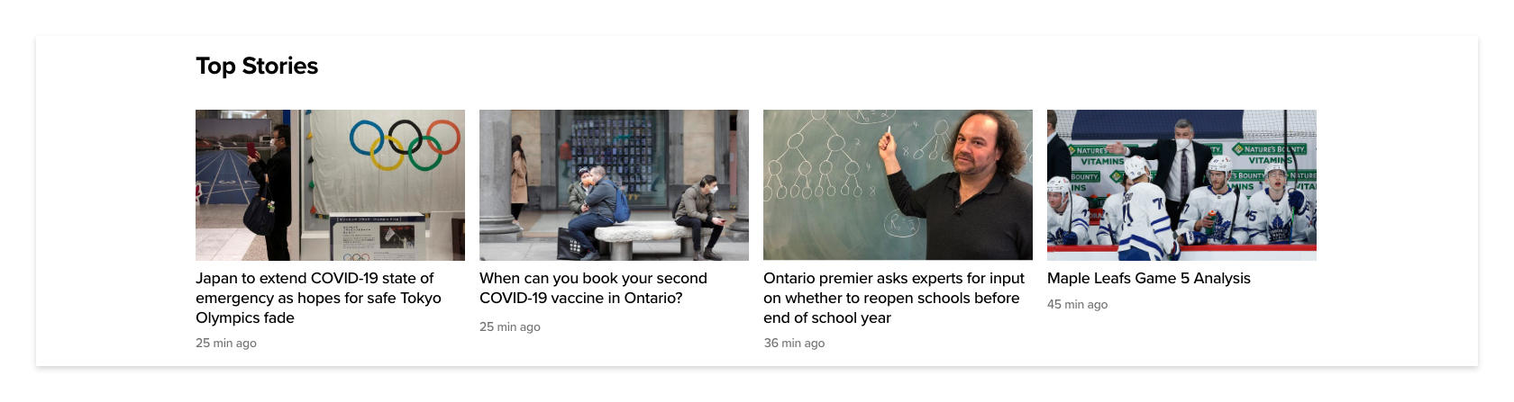 CityNews Top Stories module with four story cards and timestamps
